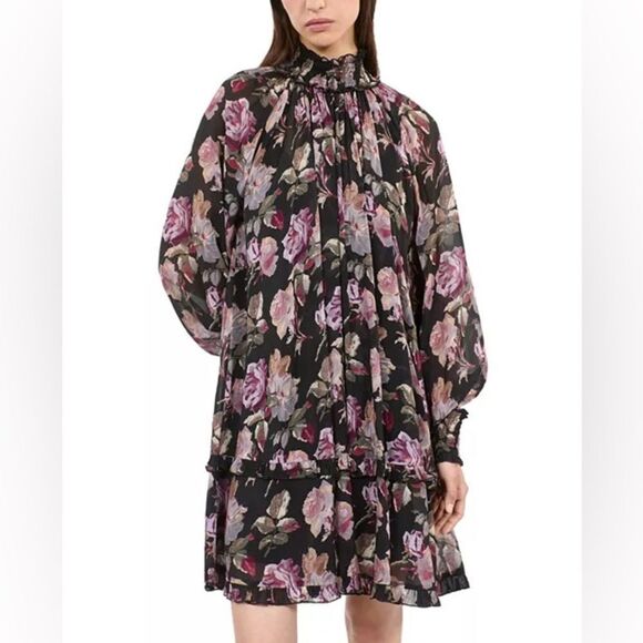 NWT The Kooples Floral Smocked Mock Neck
Mini Dress womens size 8 - Picture 1 of 16